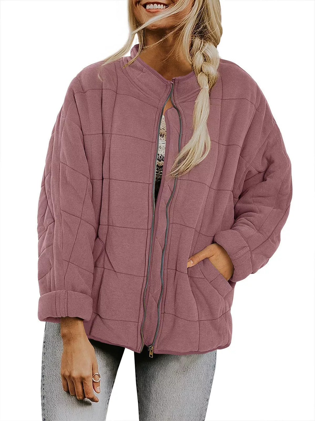 Womens Fashion Solid Color Stand Collar Cotton Padded Jacket