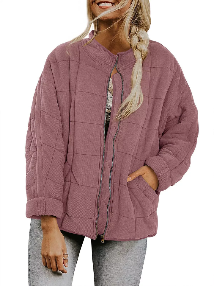 Womens Fashion Solid Color Stand Collar Cotton Padded Jacket