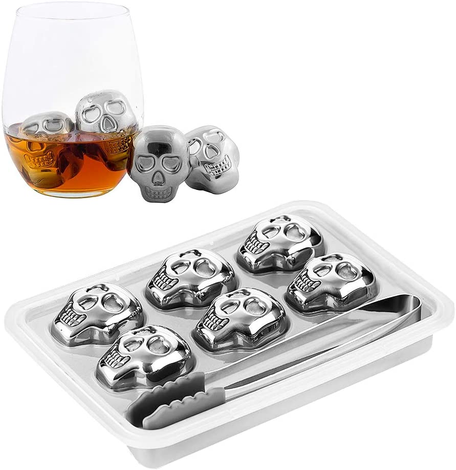 4Pcs Stainless Steel Skull Ice Cube Molds with Clip