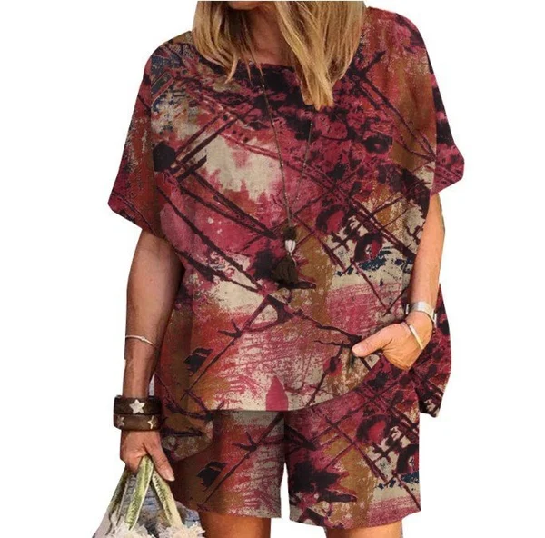 Half Sleeve Elastic waist Cotton Suit