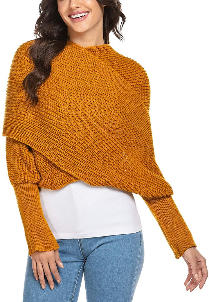 Knitted Wrap Scarf With Sleeves
