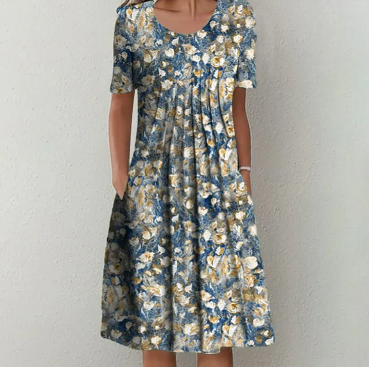 Station Spring And Summer Womens Casual Printing Round Neck Short-sleeved Dress