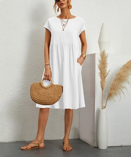 Womens Short Sleeve Cotton And Linen Dress