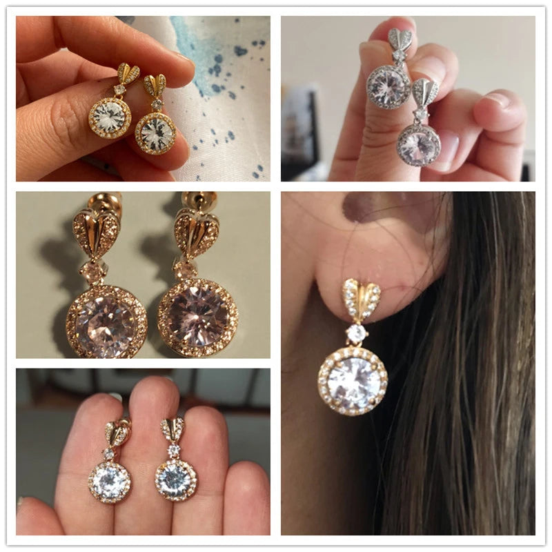 New Trendy Gold Color Heart Stud with Big Round