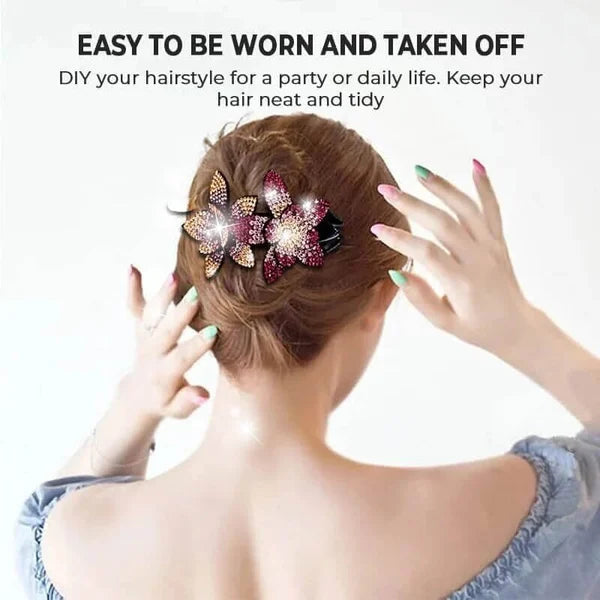 Rhinestone Double Flower Hair Clip