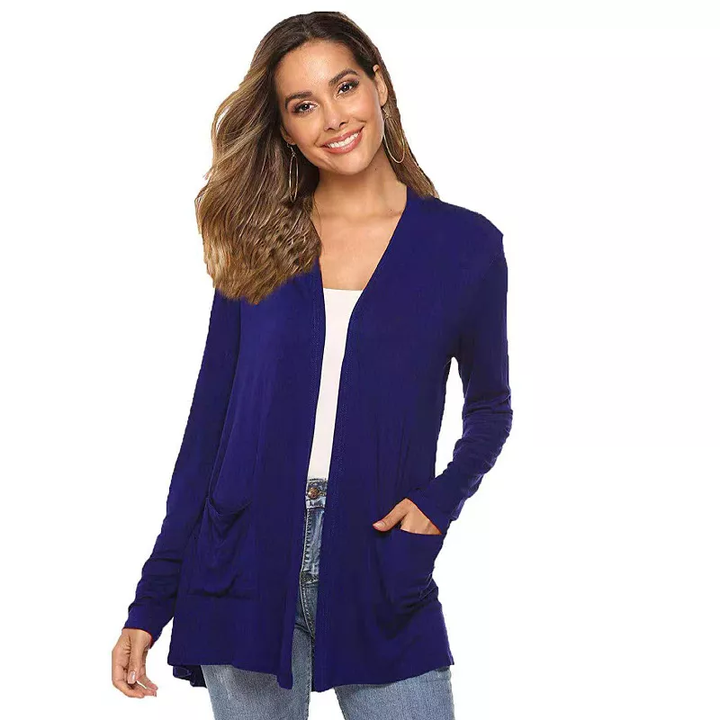 WOMENS CASUAL LIGHTWEIGHT OPEN FRONT LONG SLEEVE CARDIGANS