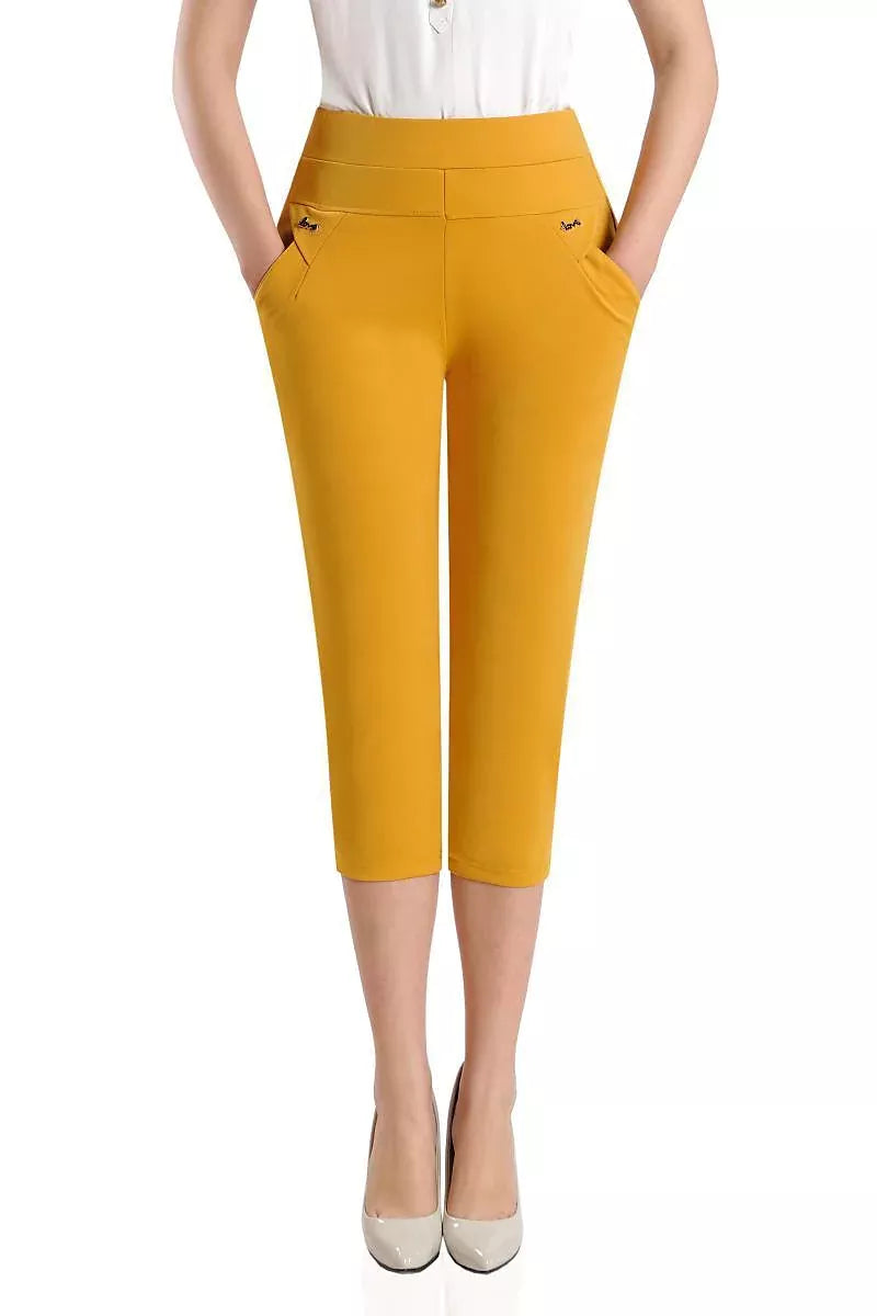 womens seven point color pants high waisted elastic casual pants