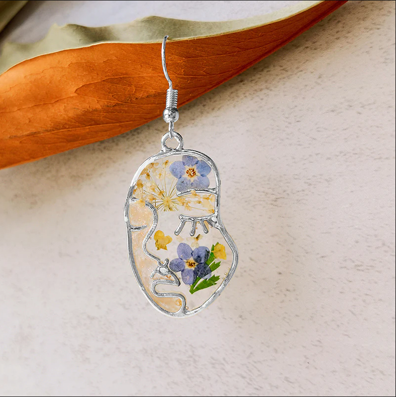 Abstract Face Forget Me Not Flower Earrings