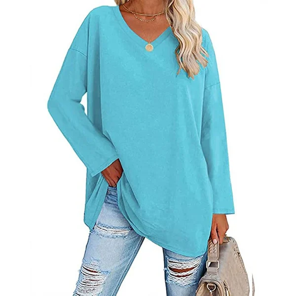 Womens loose long sleeve fashion V neck knit top