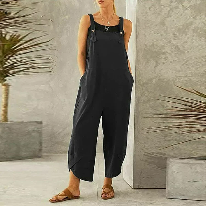Womens Solid Color Casual Ninth Overalls