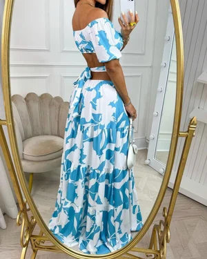 Off the shoulder Printed Cutout Lace up Dress
