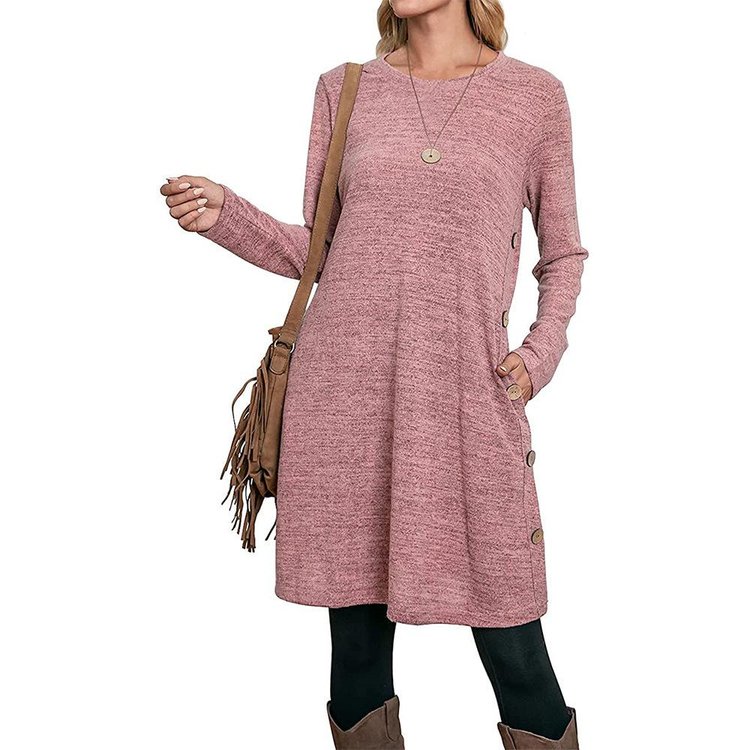 BUTTONED POCKET CASUAL LOOSE DRESS