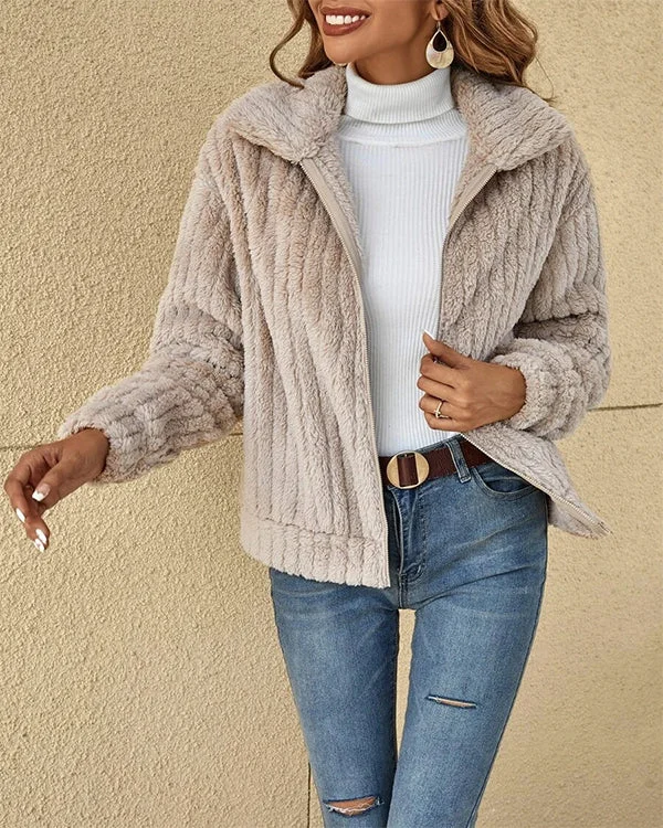 Lapel Full Zip Polar Soft Fleece Coat Jacket