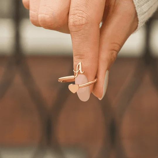 Dainty Initial Heart Ring