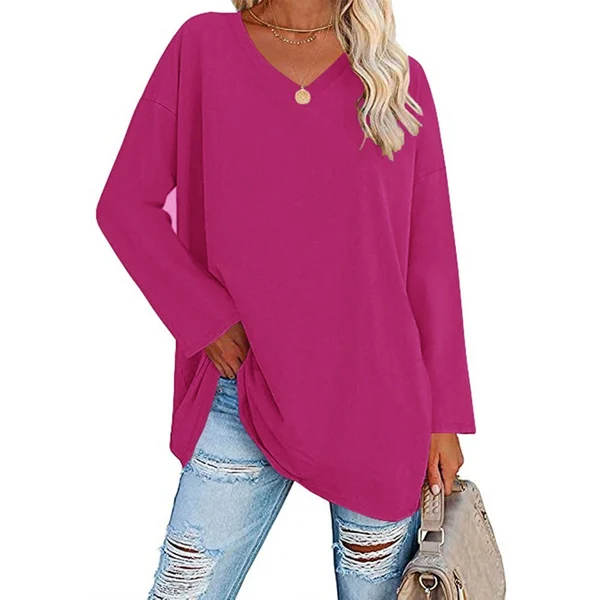 Womens loose long sleeve fashion V neck knit top