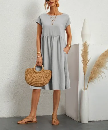 Womens Short Sleeve Cotton And Linen Dress