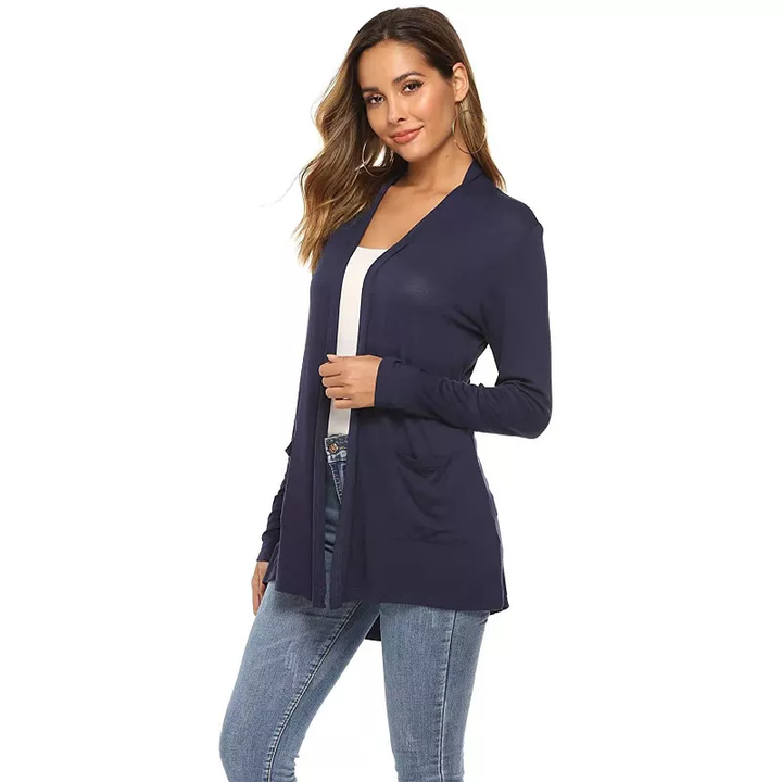 WOMENS CASUAL LIGHTWEIGHT OPEN FRONT LONG SLEEVE CARDIGANS