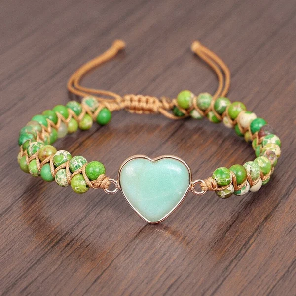 To My Granddaughter Love You Forever Jasper Heart Bracelet