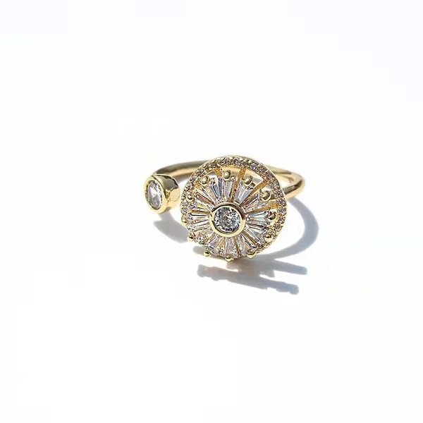 Gold Crystal Anxiety Relief Spinning Ring