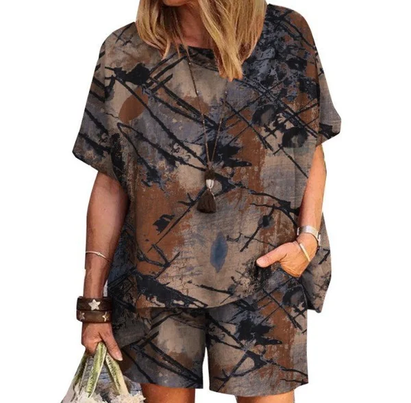 Half Sleeve Elastic waist Cotton Suit