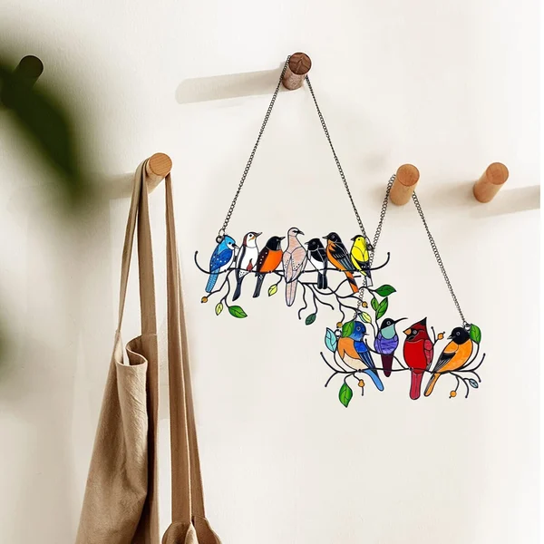 Birds Stained  Window  Panel Hangings