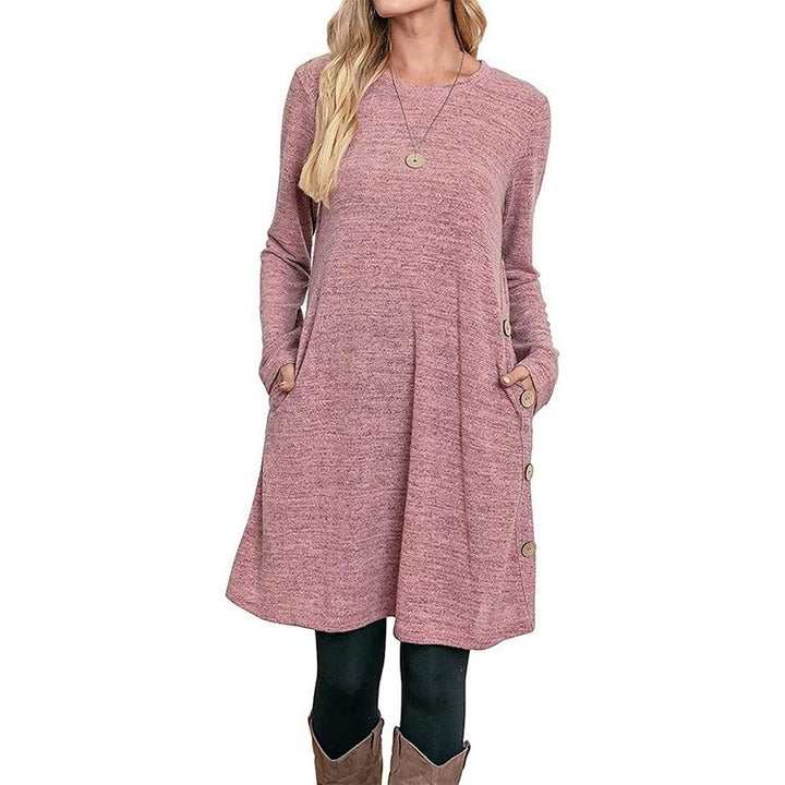 BUTTONED POCKET CASUAL LOOSE DRESS
