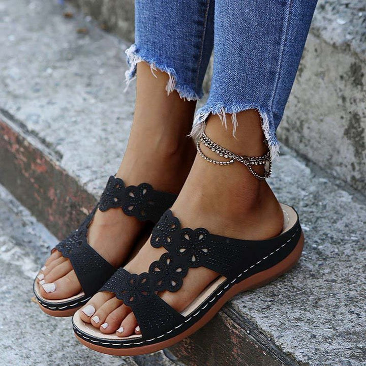 Soft Footbed Orthopedic Arch-Support Womens Flower Hollow Out Sandals