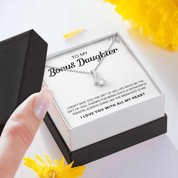 To My Bonus Daughter Shine Like The Brightest Star Necklace