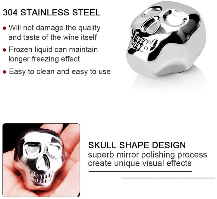 4Pcs Stainless Steel Skull Ice Cube Molds with Clip