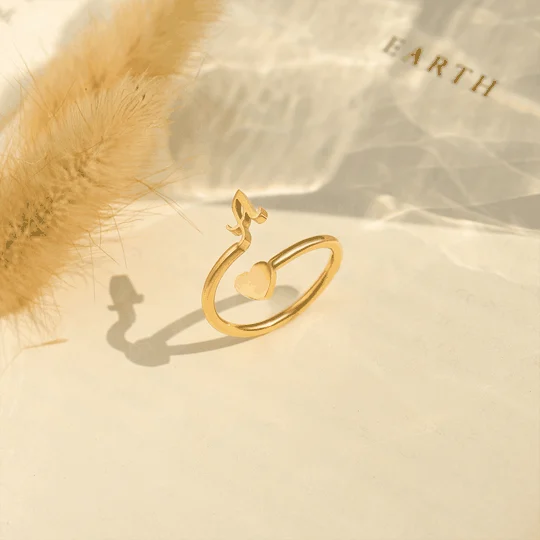 Dainty Initial Heart Ring