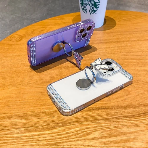 Butterfly Diamond TPU Soft Rubber Stand Cover for iPhone