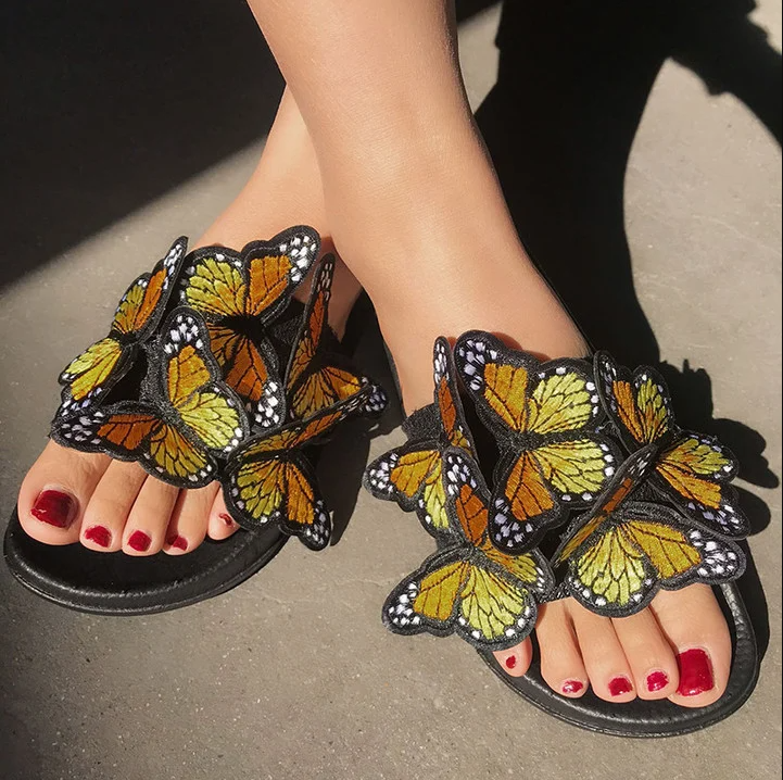 EMBROIDERED BUTTERFLY OPEN TOE BOHEMIAN SANDALS