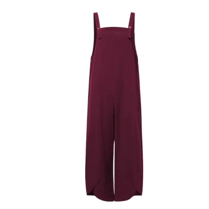 Womens Solid Color Casual Ninth Overalls