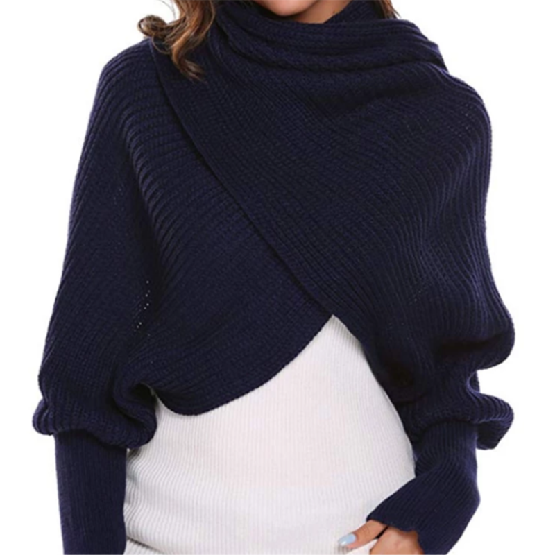 Knitted Wrap Scarf With Sleeves