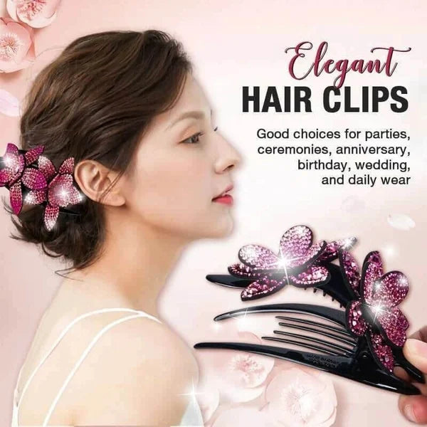 Rhinestone Double Flower Hair Clip