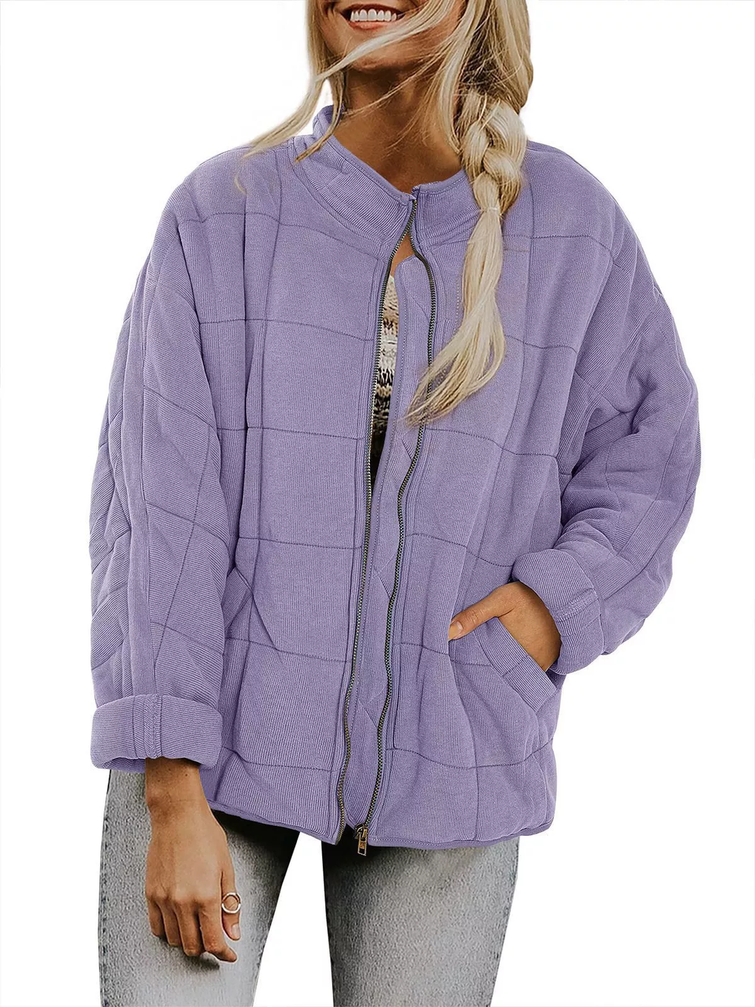 Womens Fashion Solid Color Stand Collar Cotton Padded Jacket