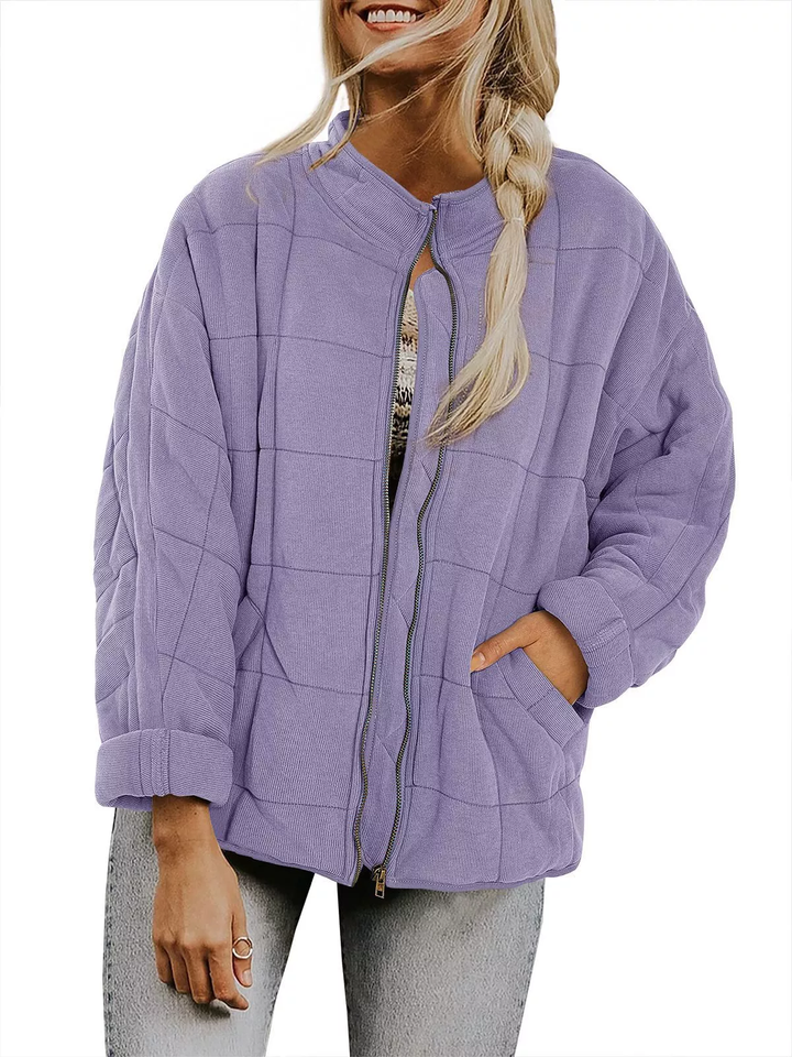 Womens Fashion Solid Color Stand Collar Cotton Padded Jacket