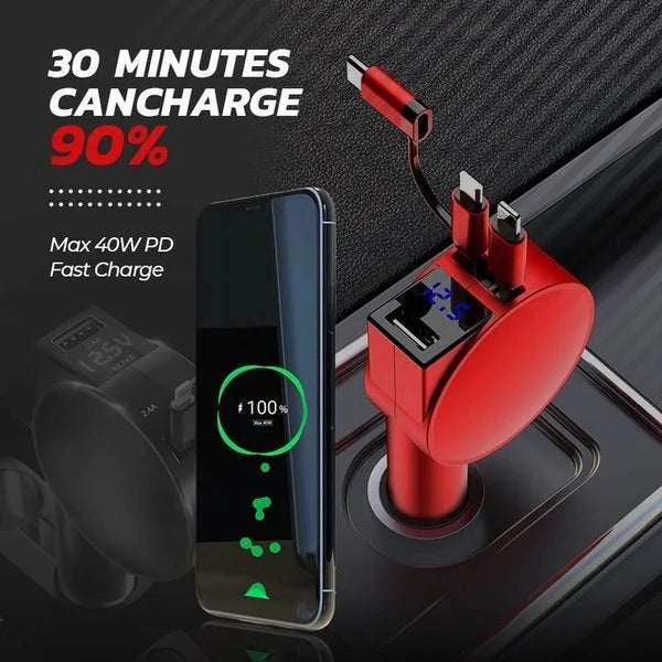 3 in 1 Retractable Fast Charging Car Adapter