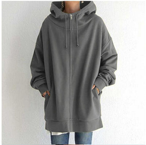 2021 Autumn Winter Sweater Zipper Hooded Long Plus Cashmere Sweater