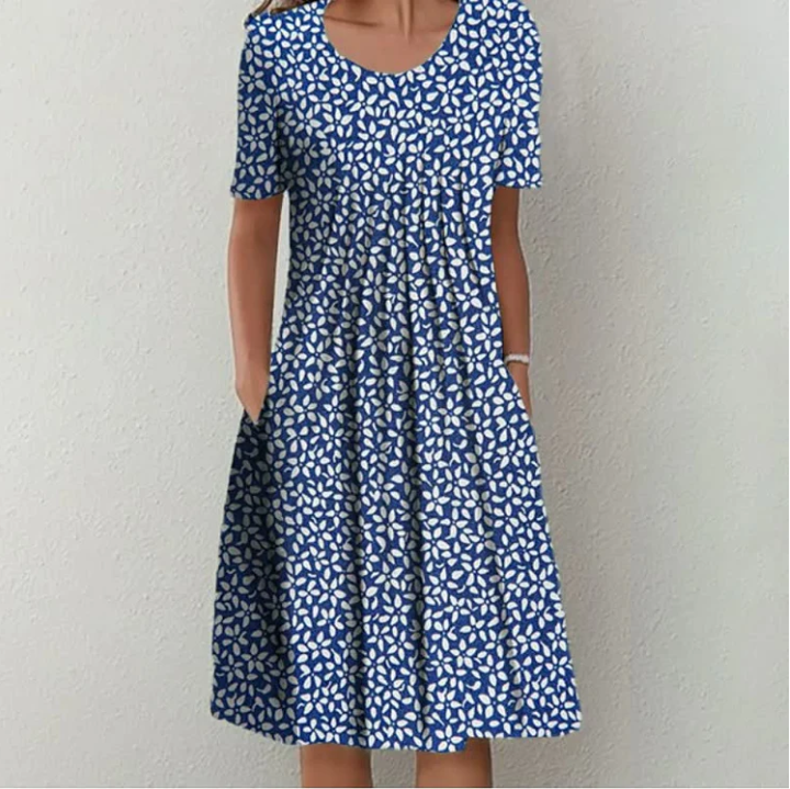 Station Spring And Summer Womens Casual Printing Round Neck Short-sleeved Dress