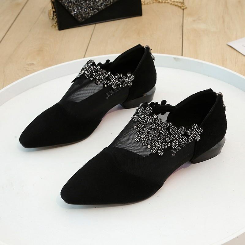 RHINESTONE STONE HOLLOW HEEL SHOES