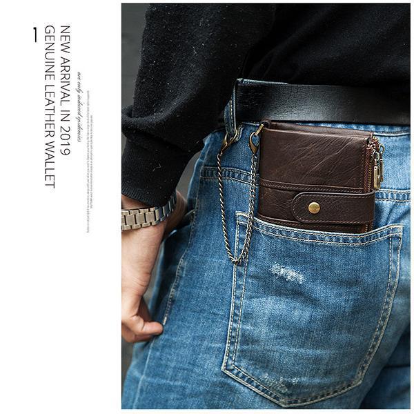 Genuine Leather Anti-theft Retro Wallet With Chain