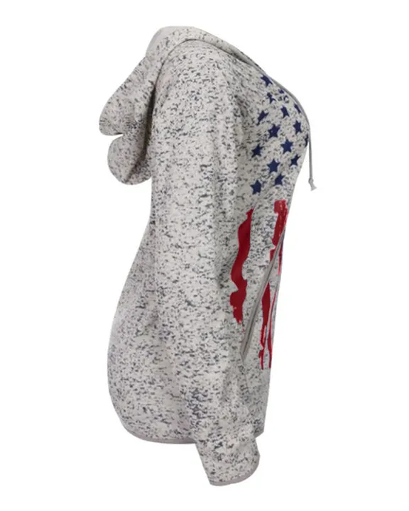 American Flag Print Button Front Pocket Detail Drawstring Hoodie