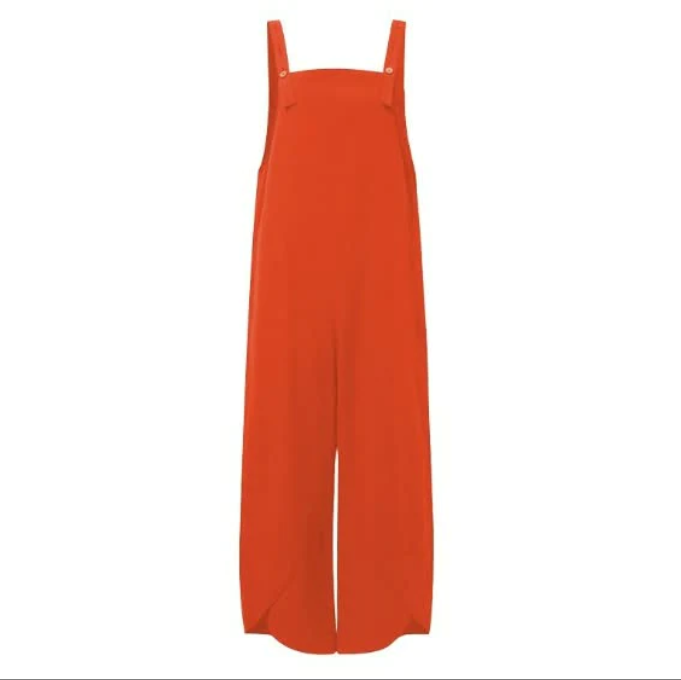Womens Solid Color Casual Ninth Overalls