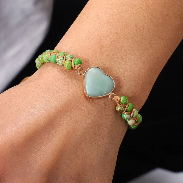 To My Granddaughter Love You Forever Jasper Heart Bracelet