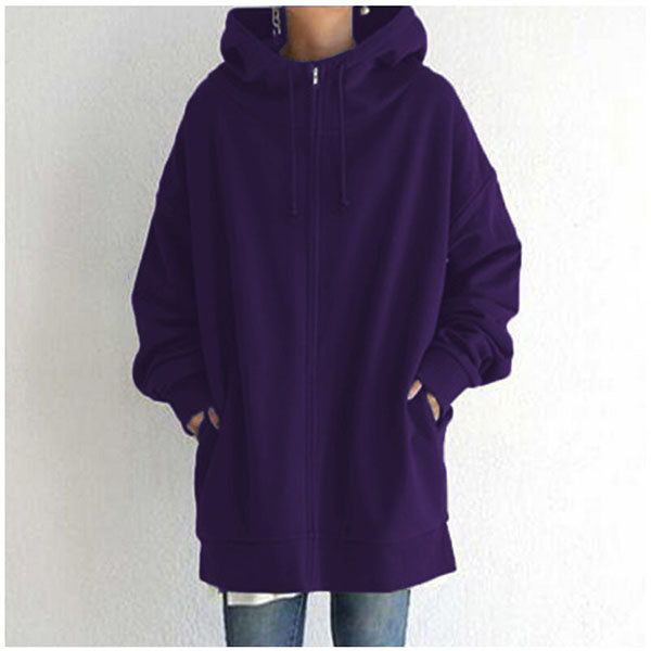 2021 Autumn Winter Sweater Zipper Hooded Long Plus Cashmere Sweater