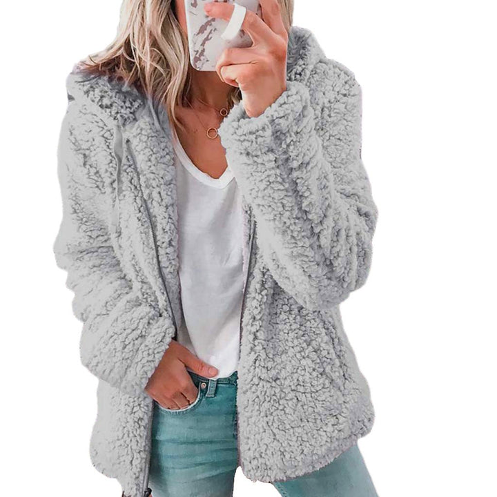 Sidefeel Women Open Front Hooded Cardigan Fleece Pocket Coat Outwear