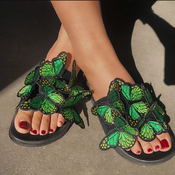 EMBROIDERED BUTTERFLY OPEN TOE BOHEMIAN SANDALS