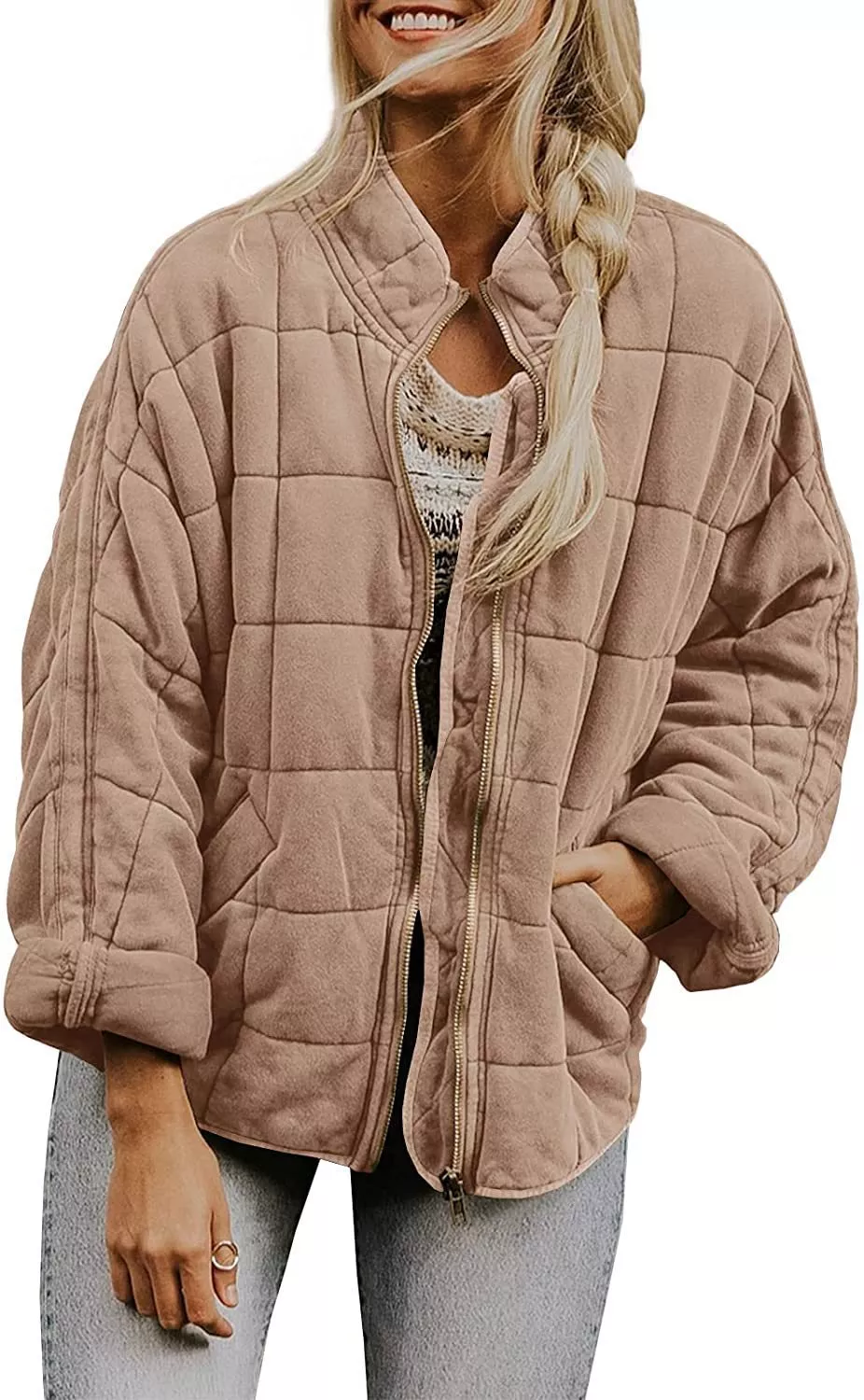 Womens Fashion Solid Color Stand Collar Cotton Padded Jacket
