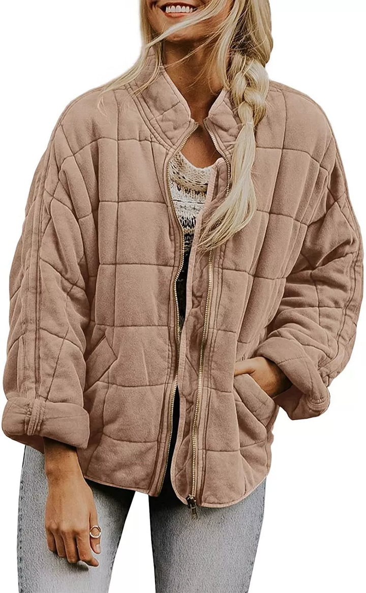 Womens Fashion Solid Color Stand Collar Cotton Padded Jacket